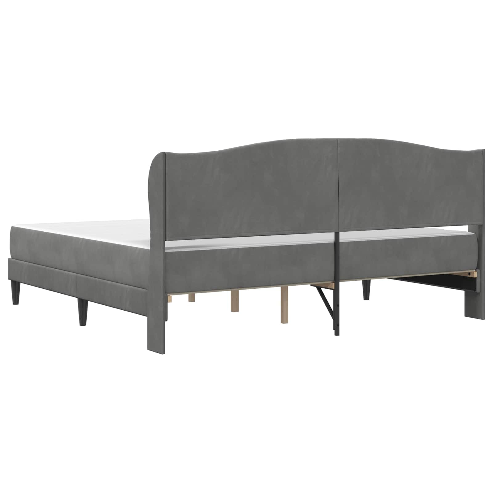 Rama de cama de terciopelo gris oscuro 180x200 cm con almacenamiento, cabecero acolchado, patas cónicas, contrachapado resistente, soporte de listones, para dormitorio moderno