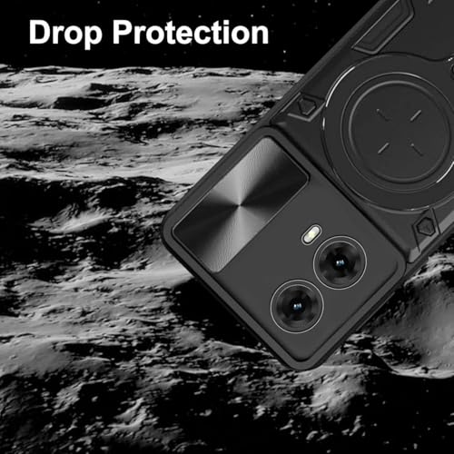 Image of Designerz hub iQOO 15 5G Back Case | Hybrid Case with 360 Degree Rotating Finger Ring Holder + Slider Shutter Camera Protection Case for iQOO 15 5G- Black