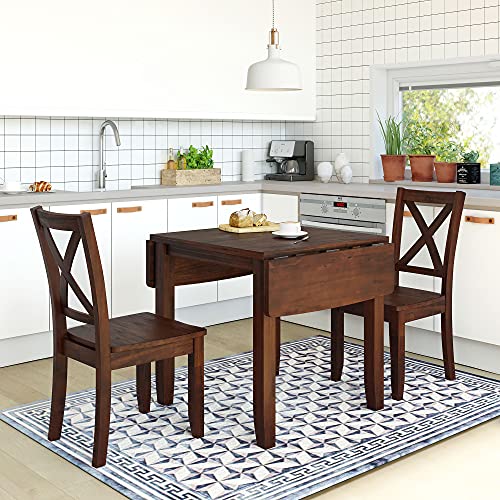 Image of Rustic Style 3-Piece Wood Dining Table Set with Extendable Drop Leaf Table and 2 X-Back Chairs,for Small Places Restaurant Kitchen Furniture