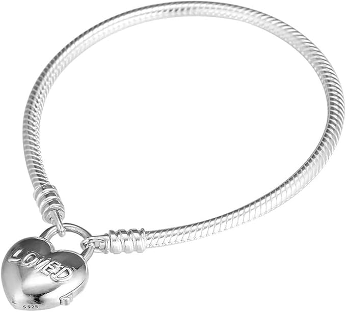 Valentine Day Gift You are Loved Heart Padlock Bracelet 925 Silver DIY