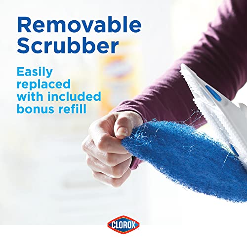 Image of CLOROX Extendable Tub and Tile Scrubber (Pack of 2) with Extra Pad - Plastic Head, Blue, Tile Surface