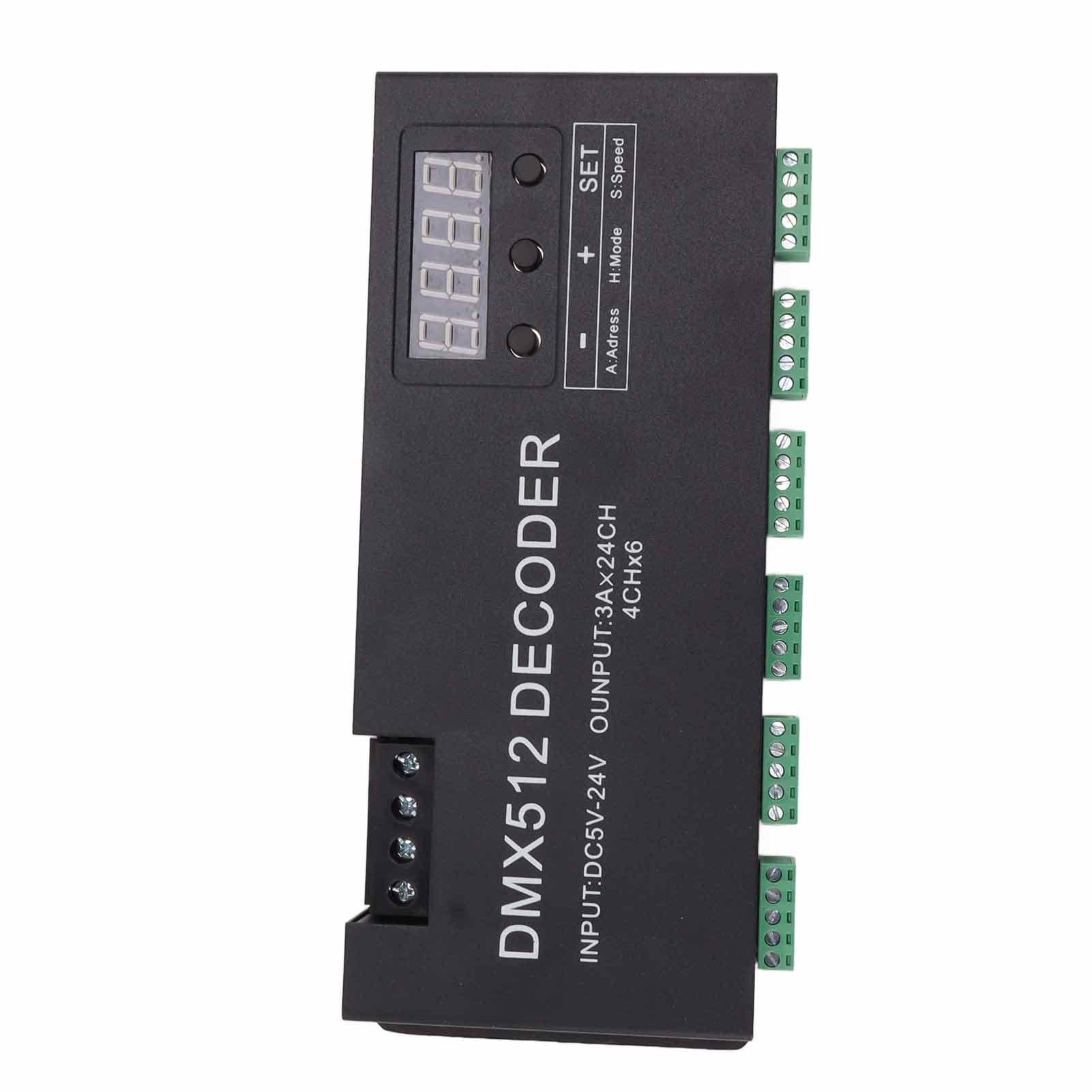 FTVOGUE Controlador de Luz LED RGB, Decodificador DMX de 24 Canales Controlador de Atenuación RGBW DMX512 Controlador LED para Barra de Escenario DC5V 24V, Equipo de Grabación de Estudio