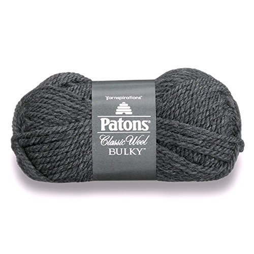 Patons Classic Wool Bulky Yarn - (5) Bulky Gauge 100% Wool - 3.5oz - Grey - For Crochet, Knitting & Crafting
