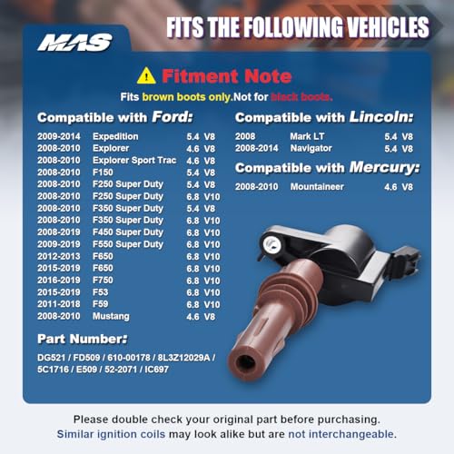 Image of MAS Set of 8 Brown Boot Ignition Coil Pack Compatible with Ford Lincoln Expedition F450 F550 Super Duty Navigator 4.6L 5.4L 6.8L Replacement for 8L3Z-12029-A C1659 DG521
