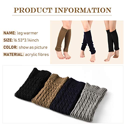 Image of SATINIOR Syhood 4 Pairs Cable Knit Leg Warmers Women Winter Knitted Crochet Knee Boot Stockings Cuffs Long Legging Socks