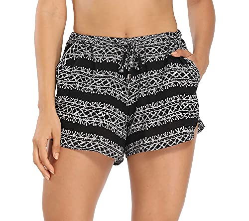 Urban CoCo Women's Casual Summer Elastic Waist Boho Print Shorts Patterned Short Pants with Pockets (L, 1)