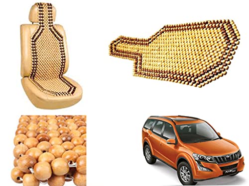 Image of Car Bead Seat Wooden Beads Cushion Cover Pad for Mahindra XUV 500 2015, Acupressure Sitting Seat Cover | Cream Color - Pack of 1