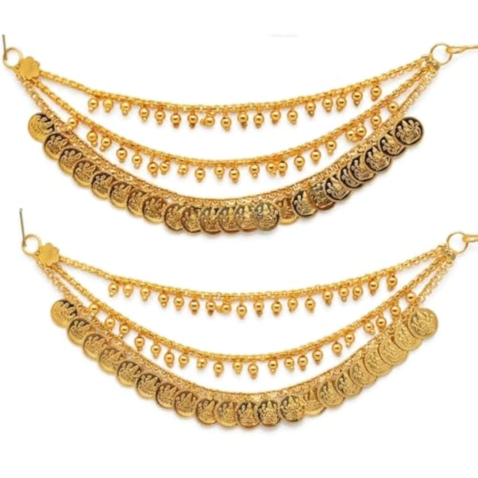 Gold Plated 3 Layer Ear Chain Support for Jhumka Earrings