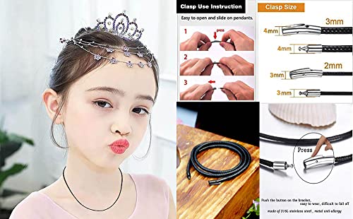 Findout 3Mm Black Waterproof Braided Leather Necklace Wax Rope Chain For Men, Black Stainless Steel Durable Snap Clasp Rope Chain Necklace For Women Girl Boy With Free Steel Silk Necklace 14-36Inch (18 Inches) #TOP3