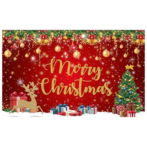 Red Gold Merry Christmas Banner Festive Party Backdrop Xmas Decorations for Home Office Christmas Eve Holiday Celebration