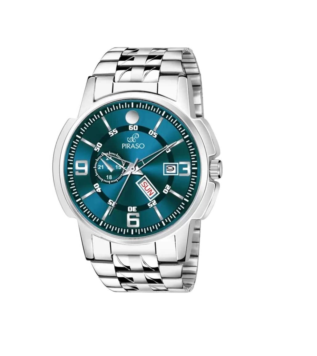 PIRASO Analog Day and Date Working Blue DIAL Silver Chain Watch for Men & Boys (B0B8NS5CBP) Amazon Price History, Amazon Price Tracker