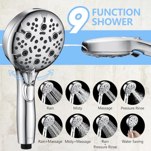 NESTLEAP Shower Head with Handheld, 9-Setting High Pressure Shower head with handhelds, Built-in Handheld Power Spray, 79in Extra Long Stainless Steel Hose & Shower Head Holder–Lower Mounting by NESTLEAP - Used condition - Image 3