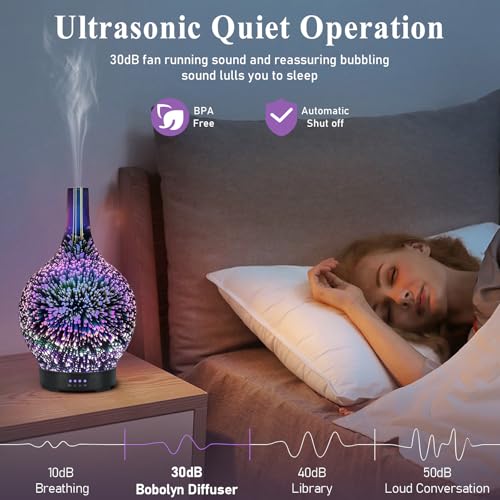 Essential Oil Diffuser Glass Aromatherapy Electric Ultrasonic Cool Mist Aroma Diffuser Scented Oil 3D Firework Diffusers, Whisper Quiet Waterless Auto Shut-Off for Home Office SPA Yoga 120ml - Image 6