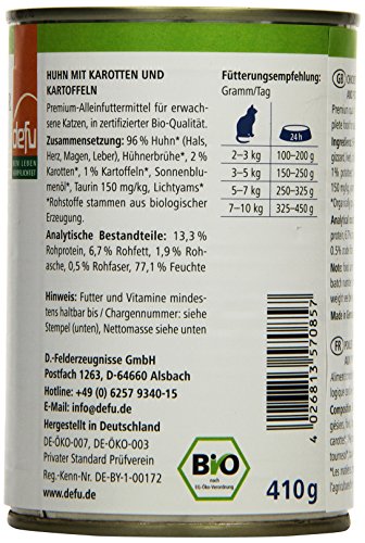 defu Katzenfutter | 12 x 410 g | Pate Bio Huhn Sensitive | Alleinfuttermittel Premium Bio Nassfutter für Katzen