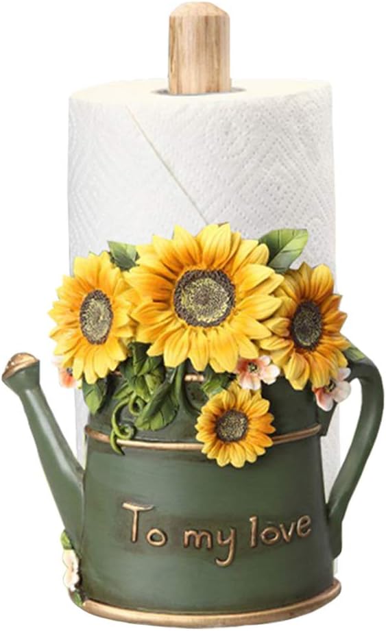 Paper Towel Holder with Sunflower Flower Decor, Resin Crafts Display for Kitchen Cafe Western Restaurant Cake Shop Dessert Shop.