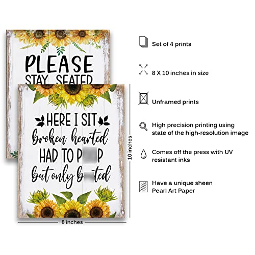 Funny Bathroom Humorous Quotes Art Prints, Sunflower Bathroom Wall Art Decor, Rustic Farmhouse Bathroom Wall Decor, Vintage Bathroom Decor, Country Funny Signs For Bathroom Poster Set Of 6, 8X10 In #TOP5