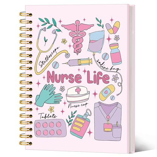 SJDFCSA Preppy Pink Nurse Notebook Journal, Nurse Gifts Journal for Women, Nursing Gifts for Women, Pink Office Supplies, Preppy Nurses Life Spiral Notebook 5.5x8.3 Inch