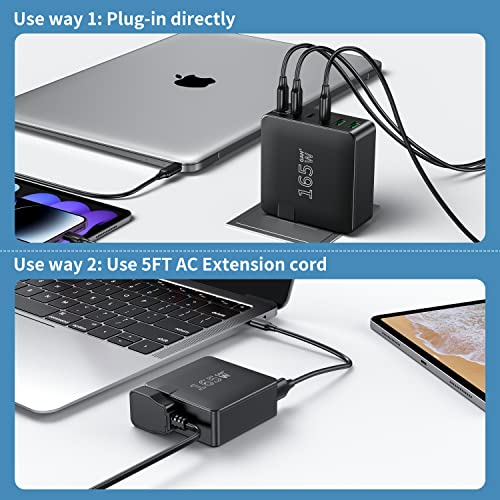 165W Usb C Fast Charger Sacrack Foldable Compact 6 Port Pd Fast Charger Laptop Power Adapter For Macbook Pro/Air And All Ipad Pro Iphone14 13/12 Galaxy Note20 S22 Pixel With 5Ft Ac Extension Cord #TOP3