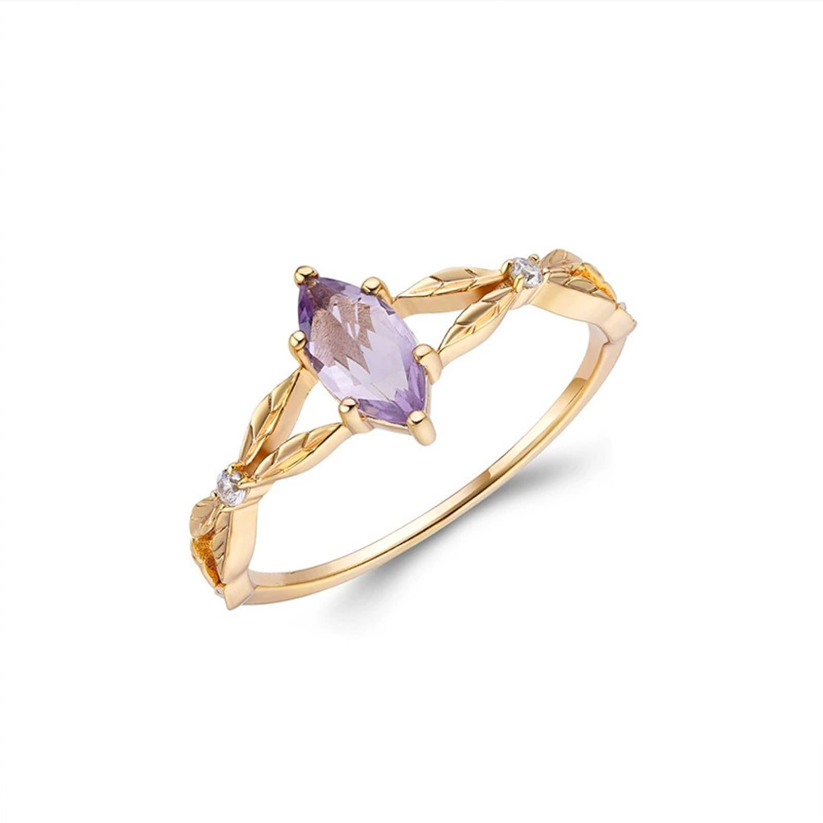 Gelbgold Au 375/585/750 Hochzeitsband mit Marquise Lila Amethyst in 6 Klaue-Fassung Gr.47-65