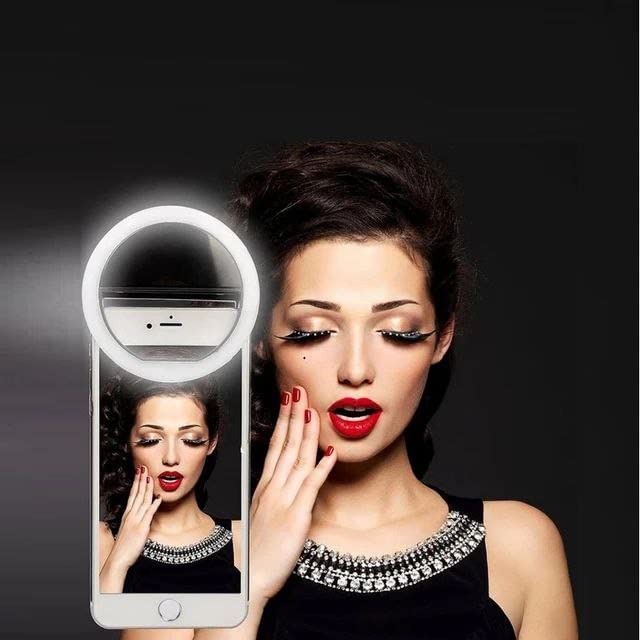 Image of ZETY RGB Selfie Ring Light for iPhone Clip on Ring Light for Computer Laptop Circle Selfie Light Ring LED Zoom Light for Phone Photography Camera Video Girl Make up Lights Rechargeable - (Black)
