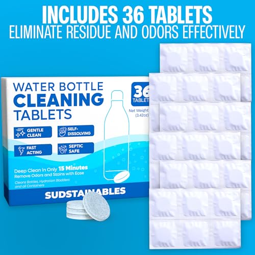 Image of Sudstainables Sojourner Bags Water Bottle Cleaning Tablets - 36 Pack, Biodegradable, Chlorine & Odor Free, Hydration Bladder And Water Bottle Cleaner Tablets, Removes Stubborn Stains & Odors