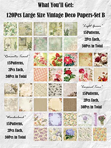 120 Pcs Deco Papers For Scrapbooking, 5.5*5.5In Vintage Decoupage Paper Junk Journal Supplies, Retro Flower Butterfly Sunflower Ephemera Paper Pack For Diary Room Decor Wall Art Collage Album (Setb) #TOP1