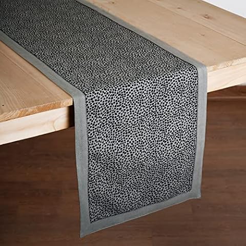 VLiving Modern Metro Grey Cotton Table Runner, Dot Print with Border and Embroidery, Size 13X72 inches Cover