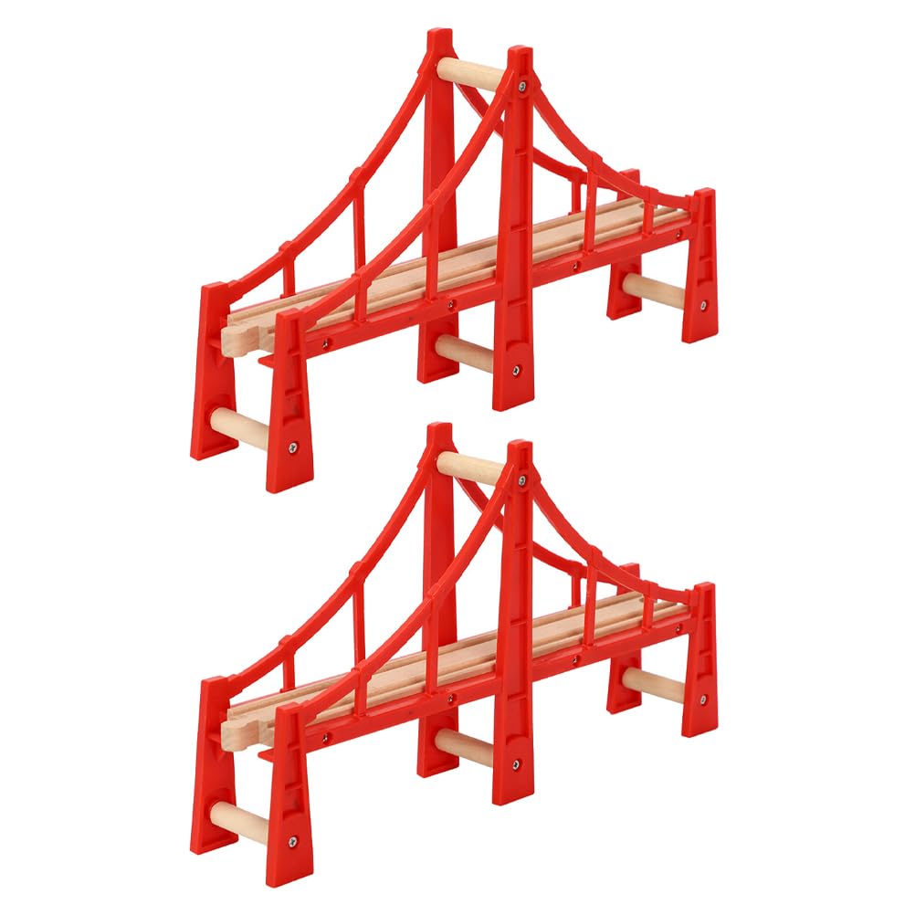 DIYEAH 2pcs Track Train Bridge Toy Red Railway Expansion Accessories for Boys Wooden Child, 31.00X19.00X4.00CM