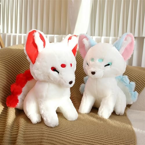 TOPLITHE Neunschwänziger Fuchs Kuscheltier, Süße Plüschtier Realistisches Süßes Kyuubi Kitsune Spielzeug for Kinder Freunde Geburtstagsgeschenke(Red)
