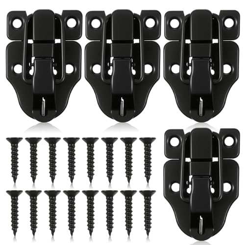 4 PCS Black Toggle Hasp Latches Hardware with Screws, Metal Duck Billed Box Hasp Lock Toggle Latch Catch Tool Box Buckle Latches Hardware Replacement Chest Latche for Cabinet Jewelry Wooden Boxes
