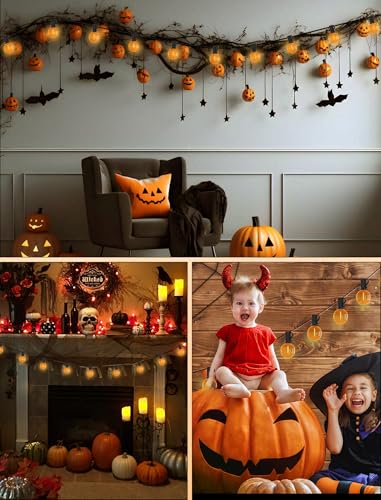 Image of 25 Pack G40 Orange LED Replacement Light Bulbs, Shatterproof Halloween G40 LED Orange Globe Lights Bulbs for Outdoor String Lights Patio Party Decor, 0.6W, E12 /C7 Candelabra Base, 2700K Warm White