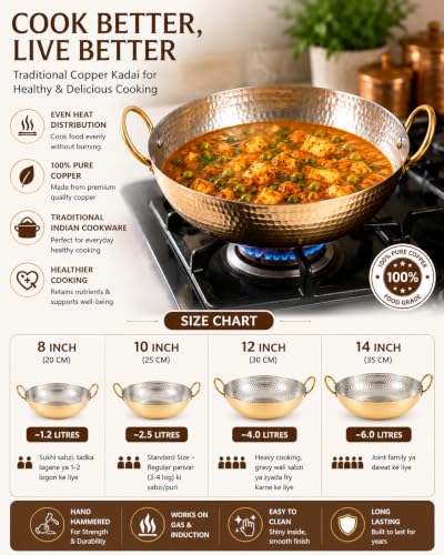 Image of Brass Kadai 2000 ml,Pure Brass kadai for Kitchen use and Cooking & Serving