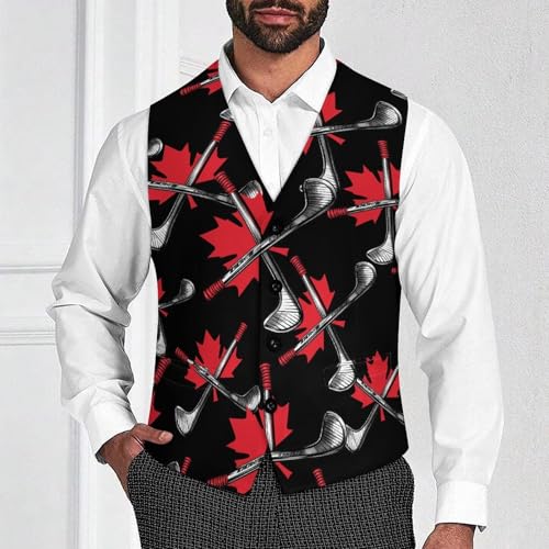 Canada Ice Hockey Maple Men's Suit Vests Dress Vest V-Neck Waistcoat Slim Business Formal with Pocket2