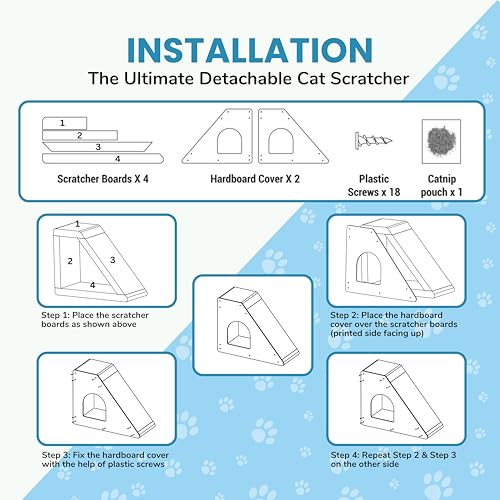 Image of Foodie Puppies Cat Scratcher Pad with a Catnip and 18 Screws for Cats & Kittens - (Inclined Play House) | Durable Corrugated Scratching House, Easy to Assemble | Furniture Protection, Play & Relax