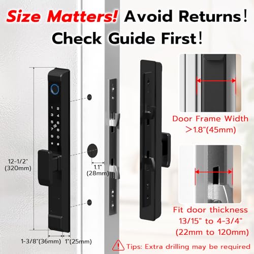 Image of Sliding Glass Door Lock, Dhiedas Sliding Door Smart Lock with Fingerprint RFID Keypad Bluetooth App Electronic Digital Biometric Safety Patio Door Double Hook Slim Mortise Lock Set with Handle