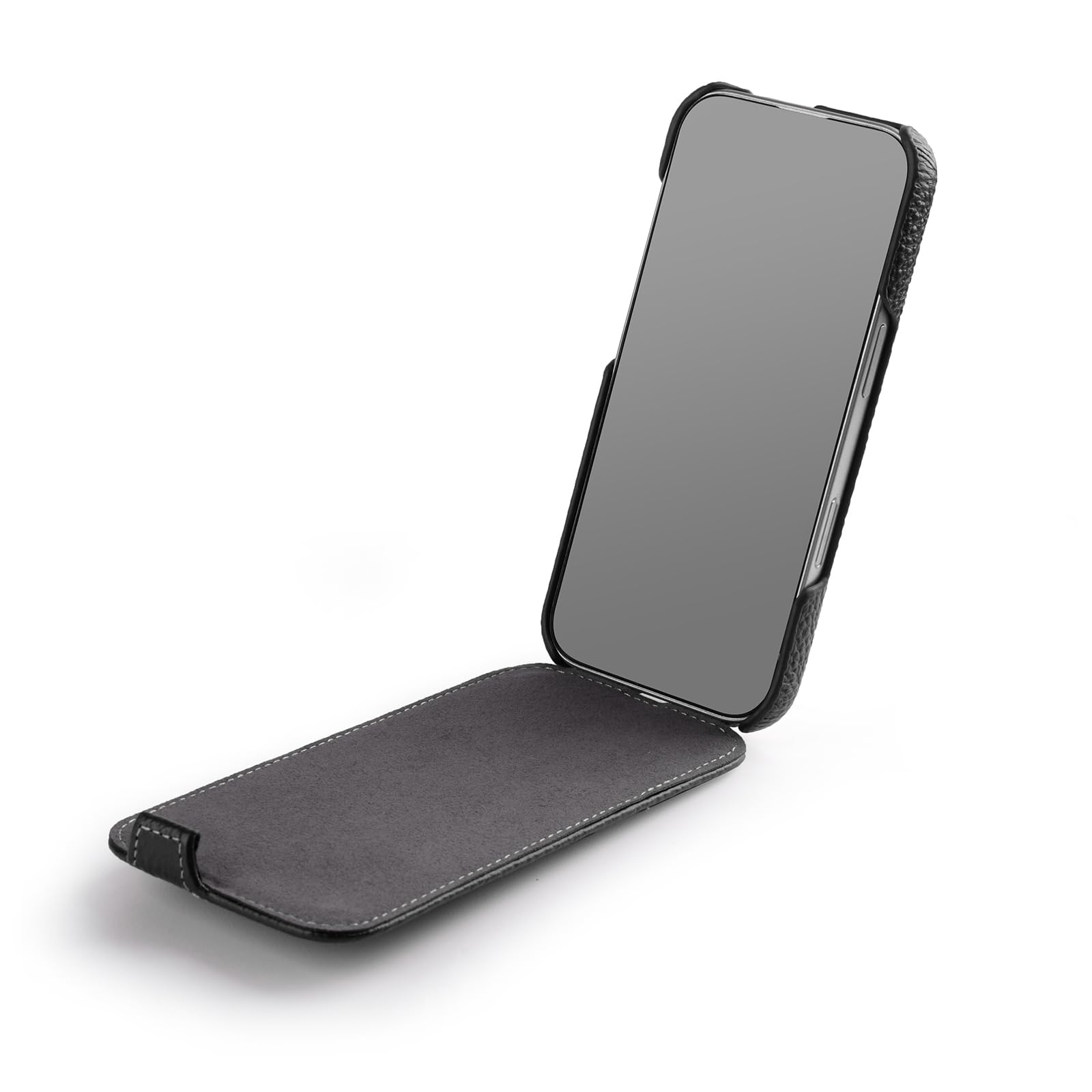 Funda con tapa para iPhone 16 PRO (6,3 pulgadas), color negro | Funda para teléfono móvil con revestimiento de piel, funda compatible con MagSafe, funda fina, plegable verticalmente