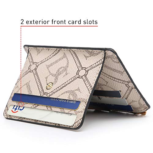 Dasein Women Zipper Wallet Purse with Monogram Signature Logo Multiple Card Slots(Beige)4