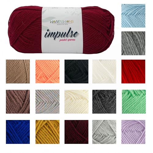 Image of WOAFashions Impulse Hand Knitting & Crochet Yarn, Premium Acrylic, 4 : Medium (Rouge) (3x100gms / 3.5oz / 200mtr / 218yds)