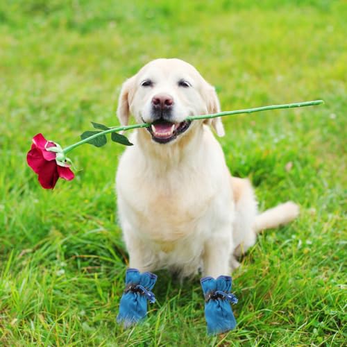 UKCOCO Waterproof Dog Boots for Small to Medium Dogs Anti-Slip Outdoor Pet Shoes with Paw Protection Lightweight All-Season Blue Booties Set of 4 - Image 3