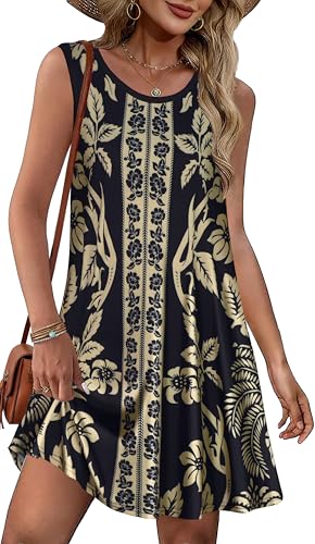 Image of Summer Dresses for Women Beach Boho Sleeveless Vintage Floral Flowy Pocket Tshirt Tank Sundresses 2026
