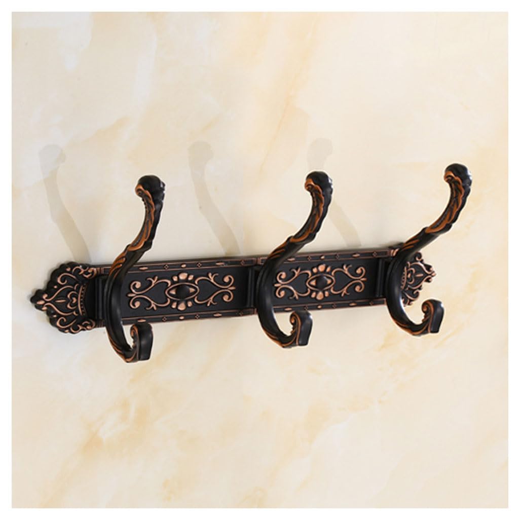 Lmysxaoz Black Vintage Metal Coat Rack Wall Mount, Aluminum Thickened Hooks Hanging Rail Clothes Towel Racks For Bathroom Entryway Bedroom Behind The Door 3Hook