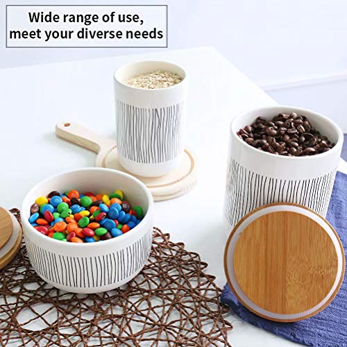 77L Food Storage Canister, 21.28 FL OZ (630 ML) Ceramic Food Storage Canister with Airtight Wooden Lid - Food Storage Jar with Round Bottom for Serving Cookie, Oatmeal, Coffee and More - Thumbnail 3
