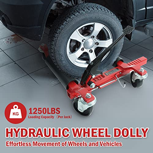 Kaflla Car Wheel Dolly Set Of 2,Heavy Duty Vehicle Positioning Hydraulic Tire Jack With Ratcheting Foot Pedal For Car,Truck,Rv,Trailer,1250Lbs #TOP1