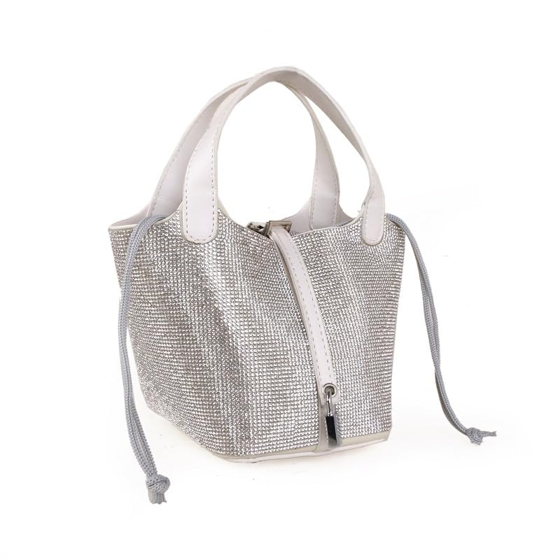 Women's Leather Bucket Bag Sparkling Rhinestone Leather Handbag Lock Design Top-handle Purses Shoulder Handbag4