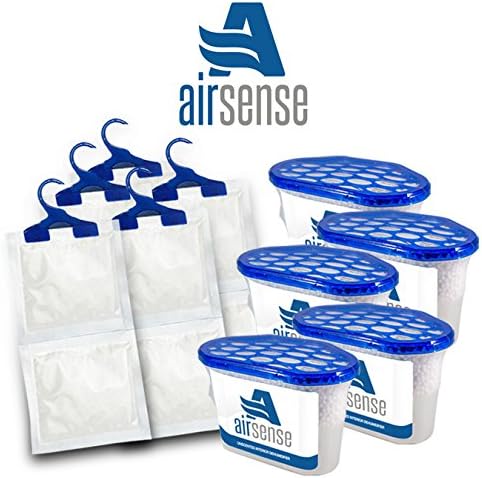 Airsense Moisture Absorbing Dehumidifier Set - 6 x Hanging Wardrobe Dehumidifier & 5 x Interior Dehumidifier, Caravan, Home, Boats, Wardrobe, Cupboards Moisture Damp, Mould & Mildew