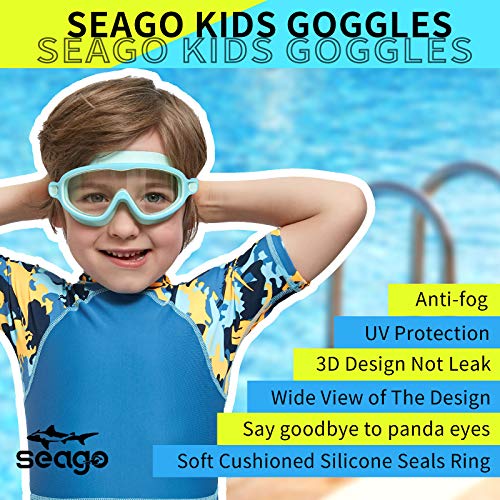 Seago 2 Pack Swim Goggles for Kids 3-14 Anti-Fog & UV Wide View Boys Girls - image 3