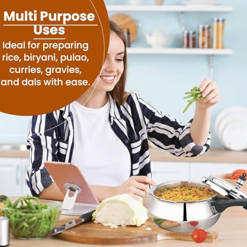 Image of Premier Aluminium Handi Pressure Cooker | Food Grade Aluminium | ISI Certified | Outer Lid | Extra Thick Base | Multiple Safety System | Gas Stove | 1.5 Litre