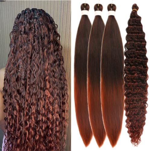 Ombre Brown Braiding Hair Pre stretched with Boho Curls Hair Extensions