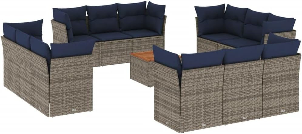 13 Piece Patio Sofa Set with Cushions Gray Poly Rattan Outdoor Lounge Set Garden Seating Ensemble for Deck Backyard