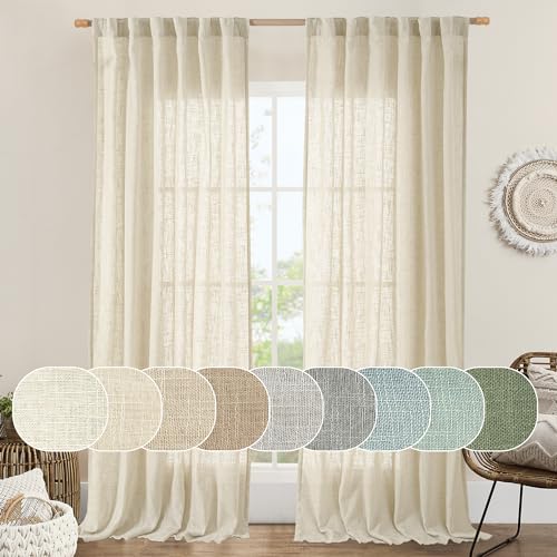 Cortinas, Home LAMIT - Juego de cortinas de lino beige para sala de estar, juego de 2 paneles, cortinas texturizadas de lino sintético de 84 pulgadas, con pestaña trasera y...